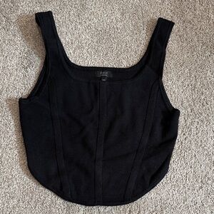 Debut Black Ribbed Square-Neck Crop Tank